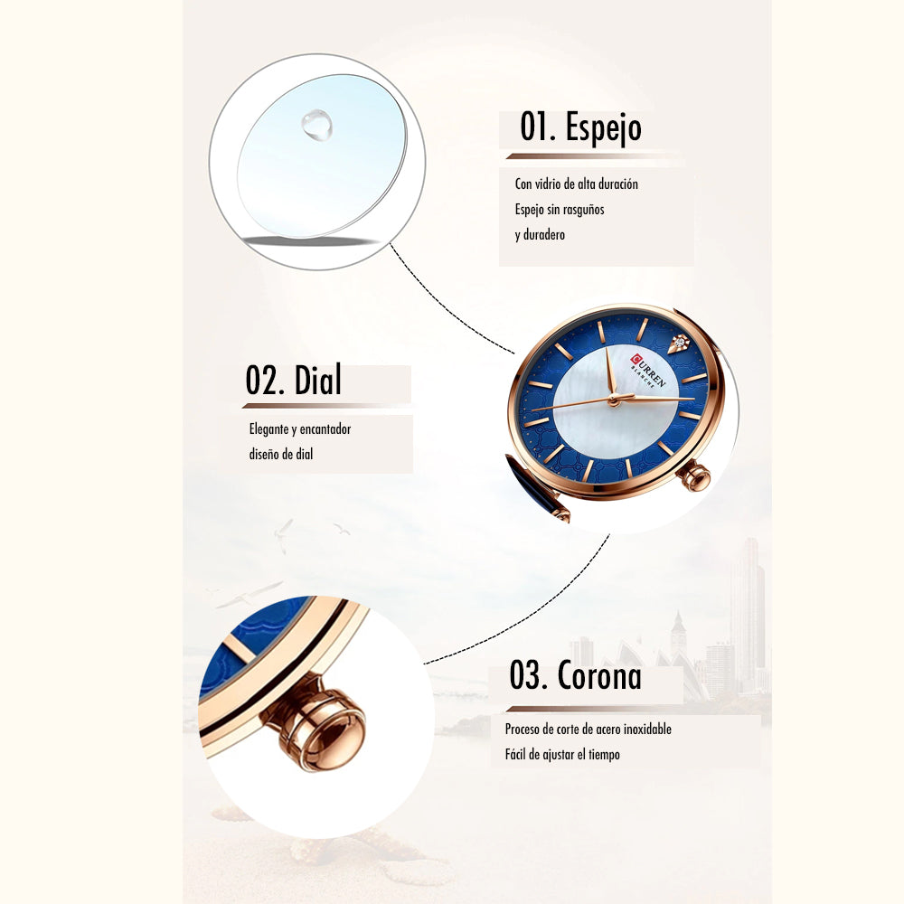 Reloj Curren para dama dorado, azul o plateado