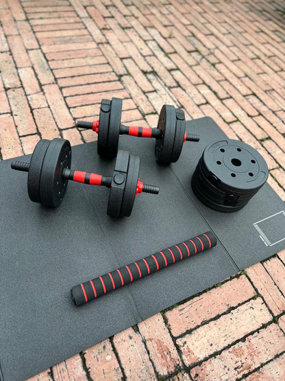 Kit de pesas de 20 Kg + barra expandible